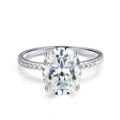 1-4ct D VVS1 Oval Cut Moissanite Eternity Engagement Ring 18k White Gold Plated - Image 1 of 4