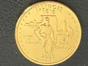 2003 Denver Mint 24K Fine Gold Plated State Quarter Coin (Uncirculated) Illinois - Picture 1 of 2