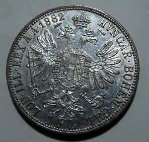   AUSTRIA - HUNGARY 1 Florin Gulden 1882 brilliant AU UNC silver Franz Joseph