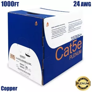 1000FT Cat5E Ethernet LAN Network UTP Plenum Cable 24AWG Solid Copper Wire Black - Picture 1 of 1