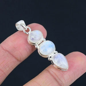 Regenbogen Mondstein Edelstein massiv 925 Sterling Silber Handarbeit Anhänger P-1555 - Bild 1 von 5