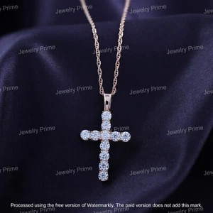 3Ct Round Cut Lab Created Diamond Women's Cross Pendant 14K Rose Gold Finish - Picture 1 of 8