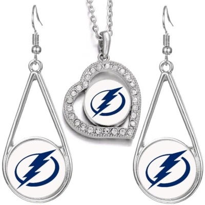 3Pc Tampa Bay Lightning Womens Jewelry Crystal Pendant Necklace With Earrings - Image 1 of 4