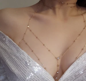 Body Ketten offener BH Strass Kristall Harness Party Gold - Bild 1 von 3