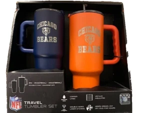 Chicago BEARS NFL Travel Tumbler Set 2pk 40oz & 24oz BRAND NEW Reusable Straw - Picture 1 of 11