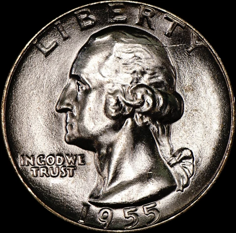 1955 Washington Quarter 90% Silver Uncirculated, Die Crack head, As Shown 181 Cover