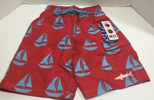 Uzzi Boys Red Lined Bathing Suits, Sailboats,Various Sizes - Picture 1 of 6