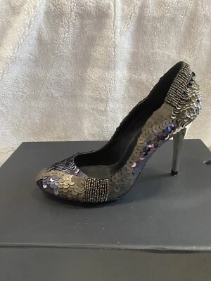 Karen Millen Sequin Pewter Stiletto Court Shoes.Uk 4.leather.worn Once.Rrp £150 - Image 1 of 4