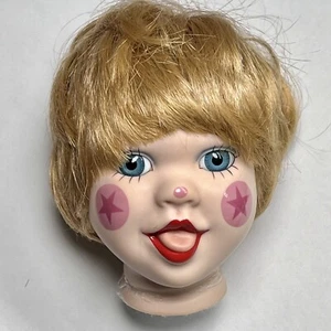 VINTAGE DOLL HEAD Painted Clown Face For 16” Dolls Tongue Sticking Out Blue Eyes - Picture 1 of 11