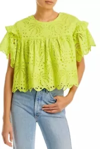 Camicetta top donna FARM RIO verde lime cotone occhielli ritagliati taglia XS - Foto 1 di 6