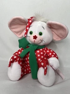 Vintage Plush Christmas Mouse Big Ears White Star Pajamas Stuffed Animal Toy 10” - Picture 1 of 12