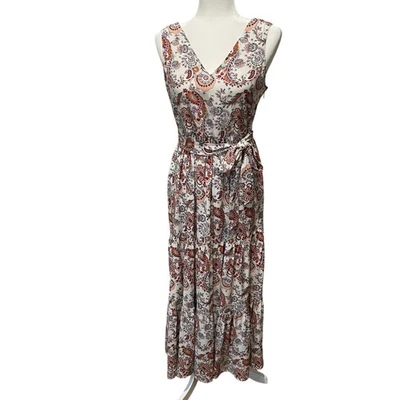 Maxi Vestido Rachel Zoe Cuello en V Niveles Sin Mangas Floral Paisley Talla 6 Cottagecore Foto 1 de 4