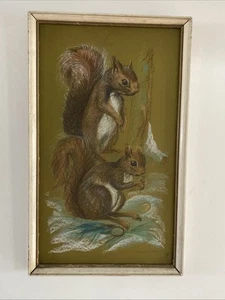Vintage Mid Century Pastell Kunst Zeichnung Eichhörnchen Shiela M Grady - Bild 1 von 15