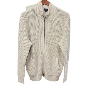 J. Crew Herren Full Zip Strickjacke Pullover Waffelstrick Gr. L Creme - Bild 1 von 3