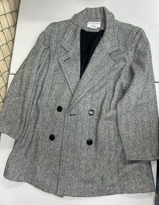 VTG Winter Time Herman Kay Grey Wool Herringbone Buttoned Pea Coat USA Size 16 - Image 1 of 4