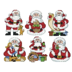 Kit de adornos de punto de cruz de lona de plástico Design Works SANTAS Navidad 6 piezas - Imagen 1 de 2