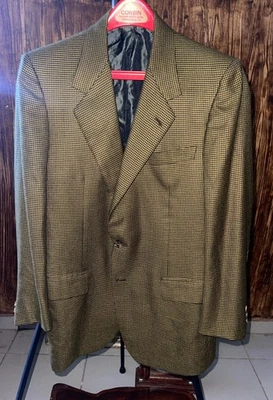 Título: jaqueta 100% cashmere houndstooth brioni mostarda marrom-preta tamanho 38R - Imagem 1 de 4