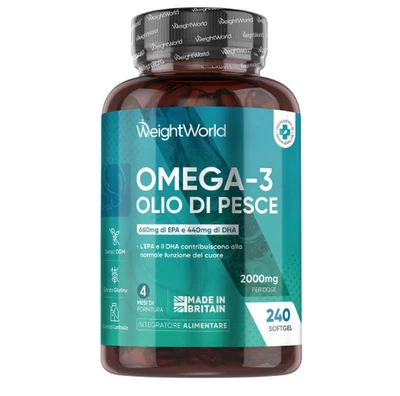 Omega 3 Olio di Pesce da 2000mg, 660mg EPA e 440mg DHA, 240 Softgel - Immagine 1 di 4