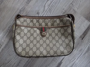 Vintage Gucci Shoulder Bag Sherry Line Brown PVC Coated Canvas - Picture 1 of 14