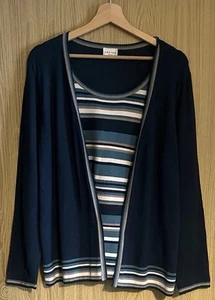 Ladies Eastex Uk 18 Multicoloured Long Sleeve 2in1 Striped Pullover Cardigan Top - Picture 1 of 6