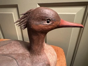 VINTAGE MERGANSER Female DUCK DECOY 18" Cork, Glass Eye, Artist Signed Restore - Picture 1 of 5