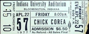 Biglietto Chick Corea Front Orchestra Stub Indiana University Auditorium 22/04/1977 - Foto 1 di 2