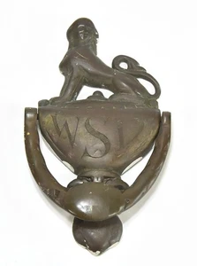 VINTAGE LARGE BRASS DOOR KNOCKER LION DESIGN WITH WSD ETCHED - Picture 1 of 5