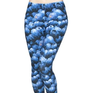 Stasia Berry Blue Blueberry Fruity Foodie Graphic Leggings OSFM Callie Lives - Picture 1 of 8
