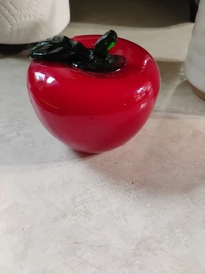 Murano 风格手工吹制玻璃艺术水果 - 红色美味苹果带叶子免运费 — 第 1/4 张图片