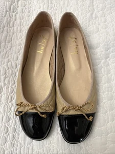 Ballerine FS NY suola francese taglia 9 B cammello pelle trapuntata nero vernice punta cappuccio - Foto 1 di 6