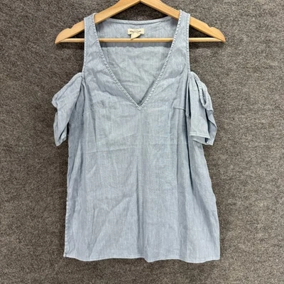 Blusa Silence & Noise Mujer S Pequeña Azul Cuello en V Hombro Frío Manga Corta Foto 1 de 4