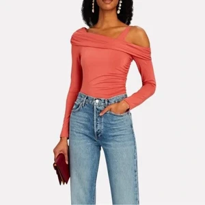 Jonathan Simkhai Gianna One Shoulder Stretch Jersey Bodysuit Sienna Pink Medium - Picture 1 of 8