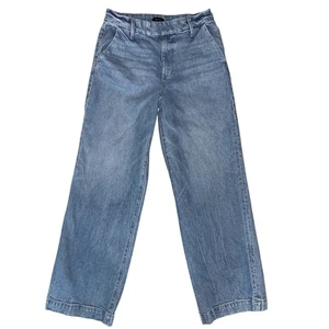 Pantalones de mezclilla Express de pierna ancha de tiro alto para mujer 4 regular lavado claro azul elástico - Imagen 1 de 8