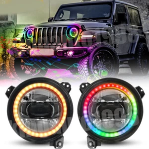 2pcs 9'' RGB LED Headlights Halo DRL For 2018-2023 Jeep Wrangler JL Gladiator JT - Picture 1 of 12