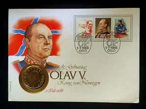 Norway - "ROYALTY ~ KING OLAV V" 5 Kroner Coin Cover PNC 1988 - Picture 1 of 17