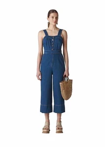 Whistles Tia Denim Button Jumpsuit UK 8 Blue Strappy Sleeveless RRP 149 Cropped - Picture 1 of 13