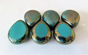 4 12 x 16 mm Polished Pear Shaped Drops : Persian Turquoise - Bronze Picasso - Picture 1 of 1