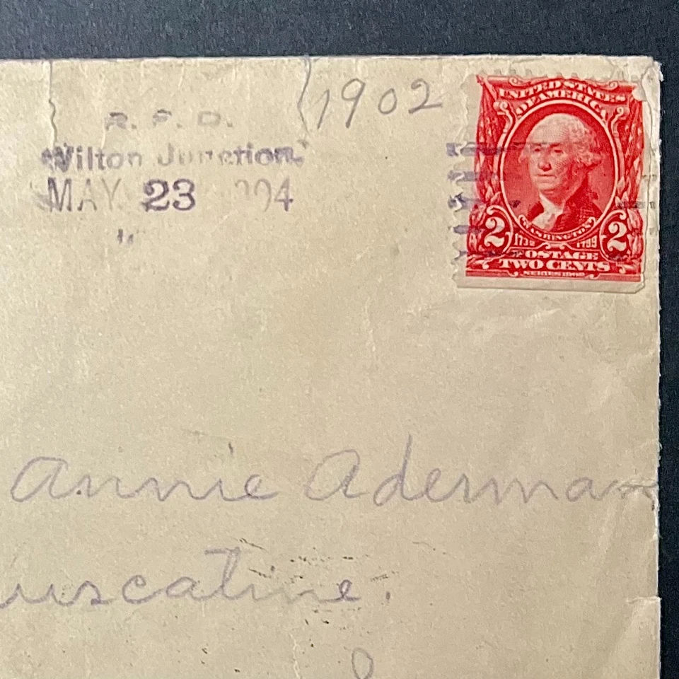 1903 EE. UU. #301 - 2c Washington - Vinculado a 1904 cubierta RFD - Wilton Junction, Iowa Foto 1 de 4