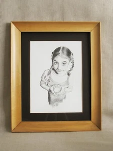 Vintage Portrait, Female Child Portrait Pen and Ink Drawing, Original Fine Art,  - Picture 1 of 6