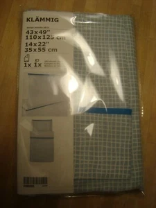NEW IKEA KLAMMIG Crib Quilt Cover 43 x 49" Pillowcase 14 x 22" Turquoise Blue - Picture 1 of 9