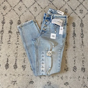 Old Navy Women’s Size 0 Power Slim Straight Button Fly Jeans Light Wash Ankle - Picture 1 of 8