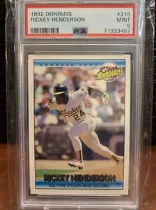 1992 DONRUSS #215 - RICKEY HENDERSON HOF - PSA 9 MINT - Tough - Athletics 🔥🔥🔥