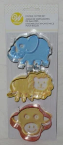 WILTON 3-Piece Cookie Cutter Set Metal JUNGLE ANIMALS Lion Monkey Elephant - Picture 1 of 6