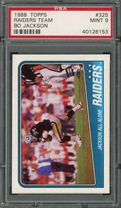 Bo Jackson LA Raiders 1988 Topps Rookie Card RC #325 Graded PSA 9 MINT