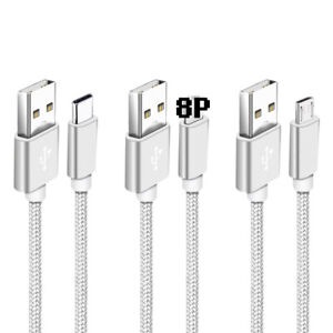 For iPhone 8 11 12 13 14 Plus XR Xs Max 3/6/10FT Braided USB 8 PIN Charger Cable