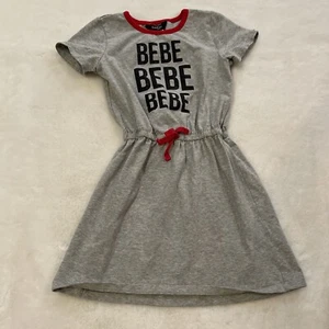 BeBe Girls Size 6 Gray Casual Dress with Elastic Tie at Waist BeBe Spellout - Picture 1 of 4