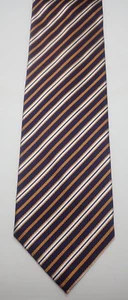 LUIGI BORRELLI BLUE ORANGE & WHITE STRIPES 100% ITALIAN SILK 7-FOLD NECK TIE - Picture 1 of 11