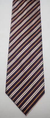 LUIGI BORRELLI CORBATA CUELLO 7 PLIEGUES RAYAS AZUL NARANJA Y BLANCO 100% SEDA ITALIANA Foto 1 de 4