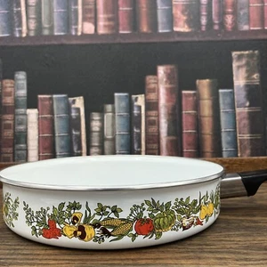 Vtg Enamelware Skillet Vegetable Design Deep High Side Metal Rim - Picture 1 of 6