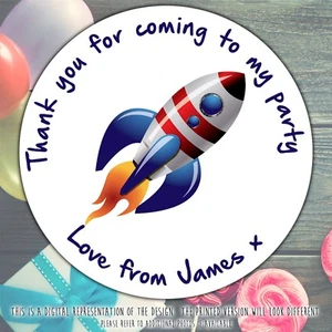 Sheet of Personalised Space Rocket Party Stickers for Sweet Cones - Picture 1 of 8